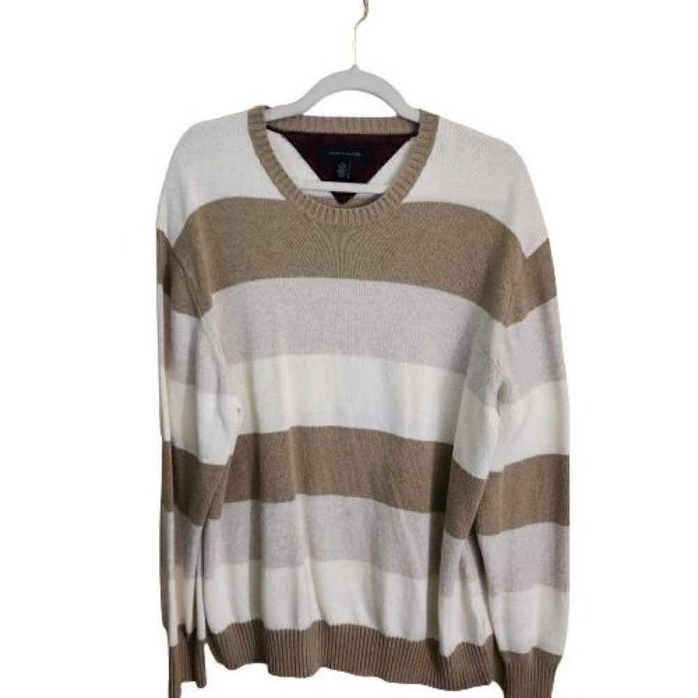 Tommy Hilfiger Beige Striped Crewneck Cotton Sweater Size XL